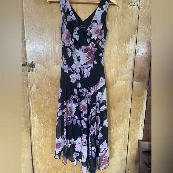 Chiffon asymmetrical Floral Black and Pink Dress - Picture 1 of 5